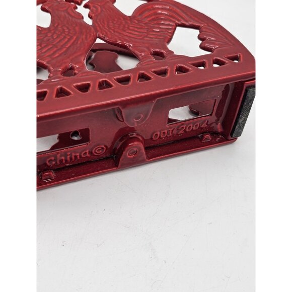 Red Cast Iron Rooster Farmhouse Napkin Holder Vintage - Picture 6 of 10